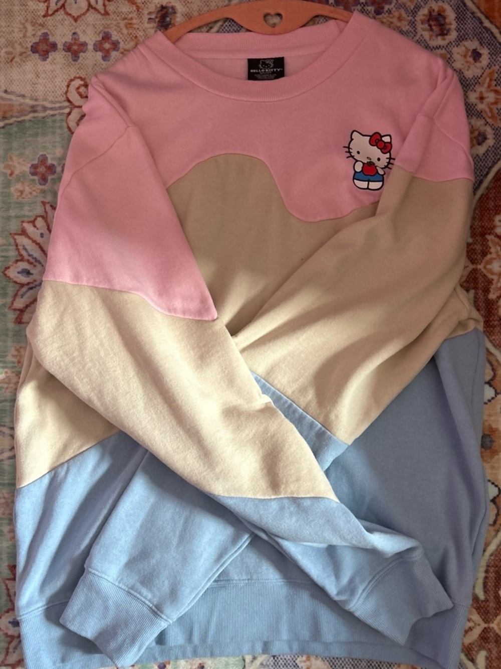 Sanrio Hello Kitty Colorblock Sweatshirt in Pink, Cream & Light Blue